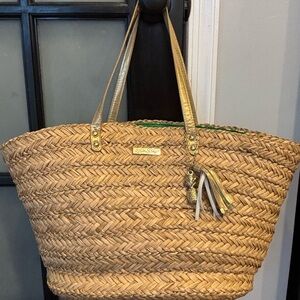 Lilly Pulitzer Natural Woven Tote with Gold Accents